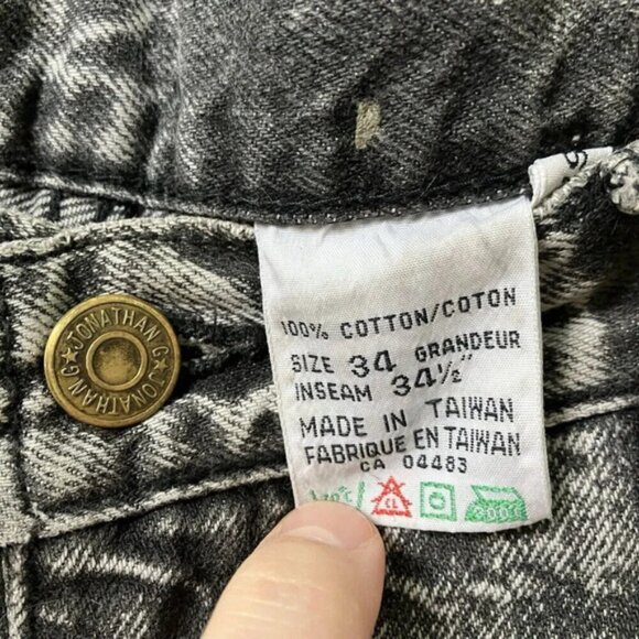 Vintage Jonathan G Black Acid Wash Jeans Embossed Logo Y2K 34 - Picture 2 of 6